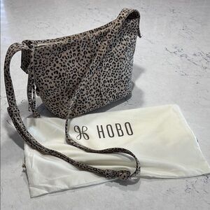 Hobo Leopard Print Leather Crossbody Bag